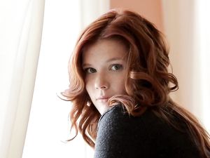 Stunning Solo Redhead In A Sweater And Panties